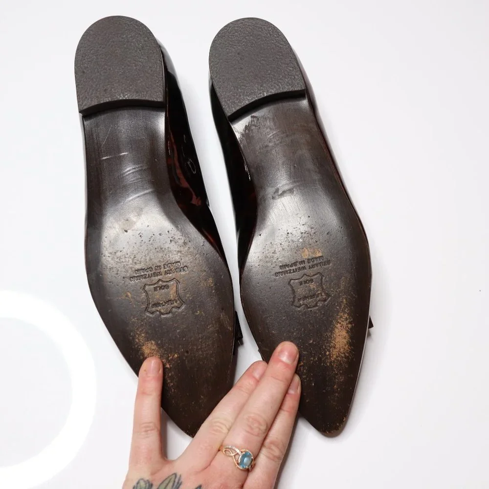 Stuart Weitzman Brown Tortoise shell Pointed Toe Flats with Bow